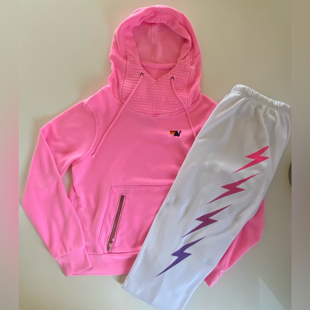 AVIATOR NATION SET Ninja Hoodie + Bolt Sweatpants - RARE Neon Pink/White⚡️